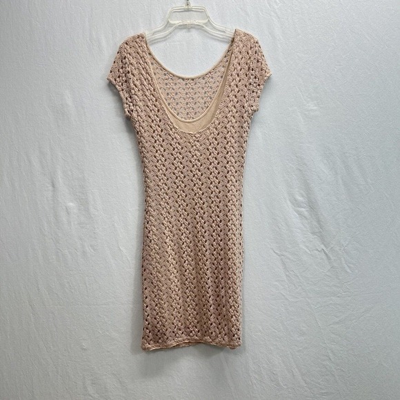 Free People Crochet Mini Dress Size Small Beige Lined Cap Sleeves - Picture 8 of 14